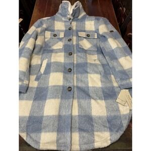 Koolaburra by Ugg Jacket Shacket XXL Faux Wool Sky Blue Plaid Size XXL New 2XL